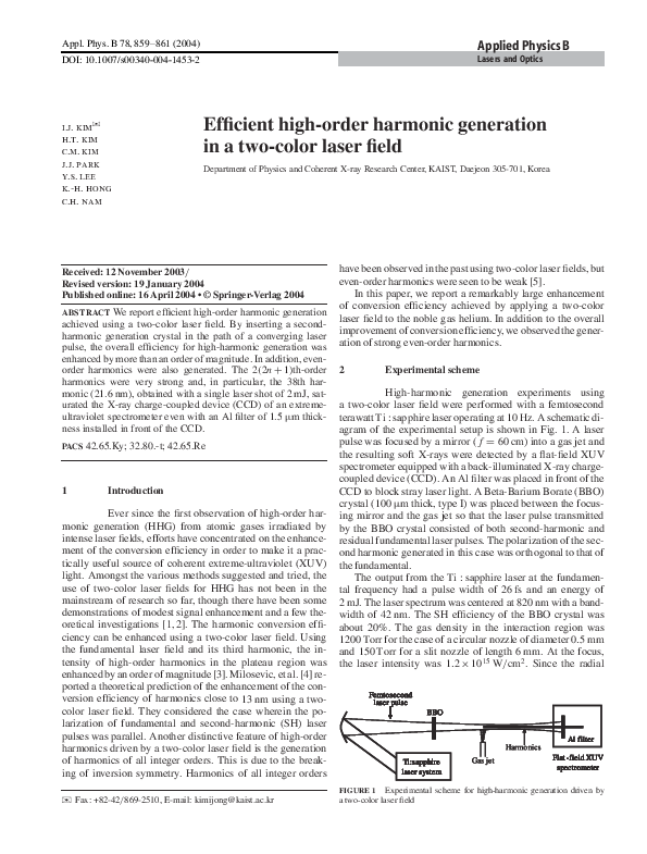 (PDF) Efficient high-order harmonic generation in a two-color laser field
