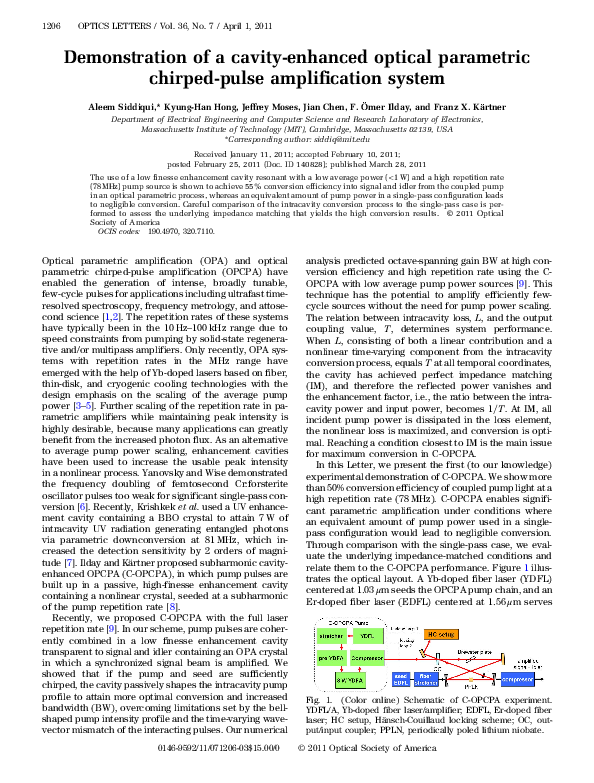 (PDF) Demonstration of a cavity-enhanced optical parametric chirped ...