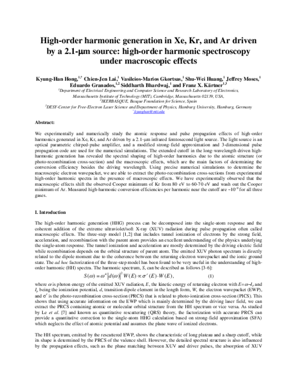 (PDF) High-order harmonic generation in Xe, Kr, and Ar driven by a 2.1 ...