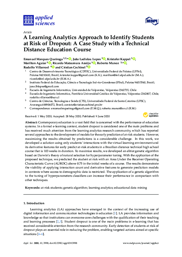 (PDF) A Learning Analytics Approach to Identify Students at Risk of ...