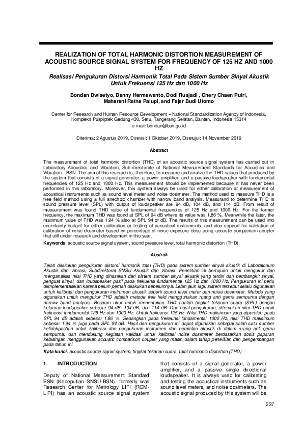 (PDF) Realization of Total Harmonic Distortion Measurement of Acoustic ...