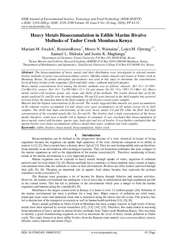 (PDF) Heavy Metals Bioaccumulation in Edible Marine Bivalve Mollusks of ...