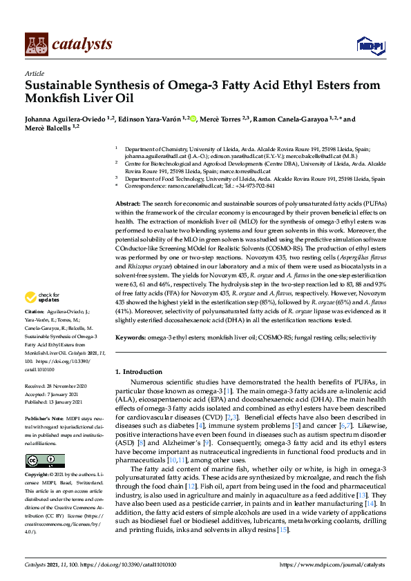 (PDF) Sustainable synthesis of omega3 fatty acid ethyl esters from