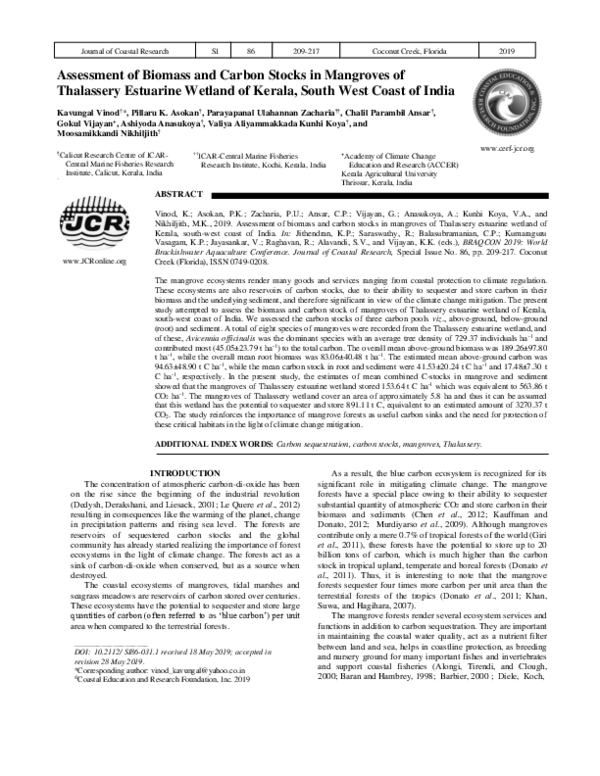 (PDF) Assessment of Biomass and Carbon Stocks in Mangroves of ...