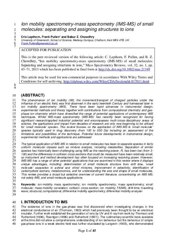 (PDF) Ion mobility spectrometry-mass spectrometry (IMS-MS) of small ...