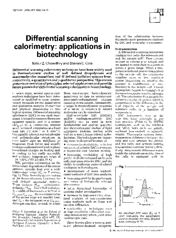(PDF) Differential scanning calorimetry applications in biotechnology