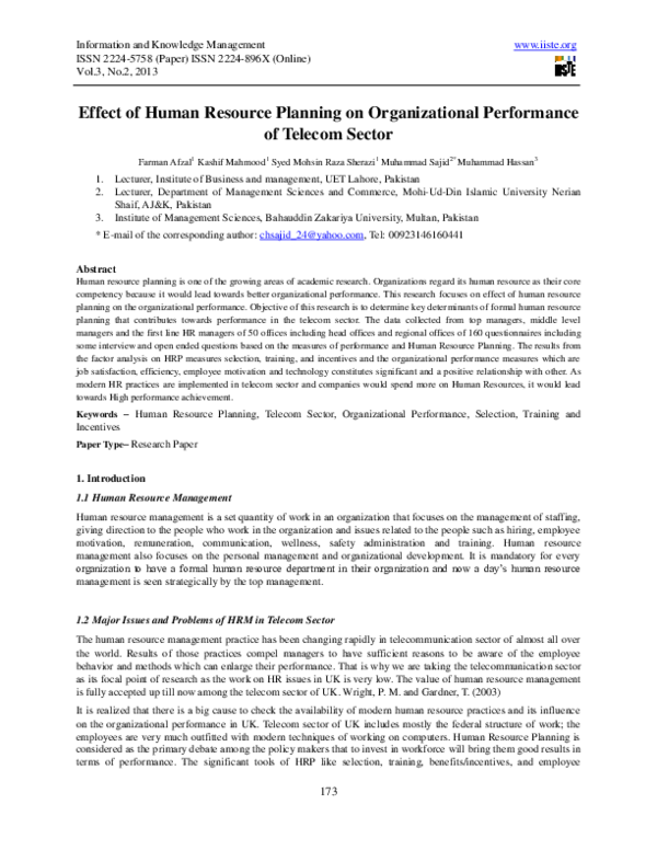 (PDF) Effect of Human Resource Planning on Organizational Performance ...