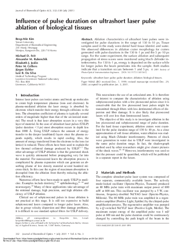 (PDF) Influence of pulse duration on ultrashort laser pulse ablation of ...