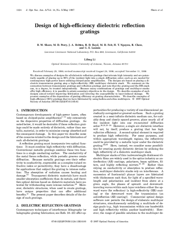 (PDF) Design of high-efficiency dielectric reflection gratings