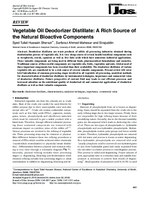 (PDF) Vegetable Oil Deodorizer Distillate A Rich Source of the Natural