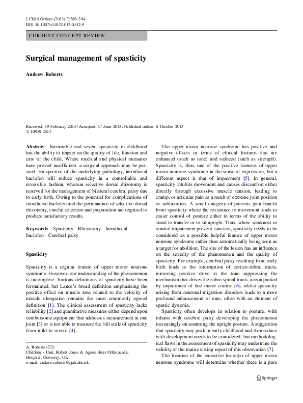 (PDF) Surgical management of spasticity
