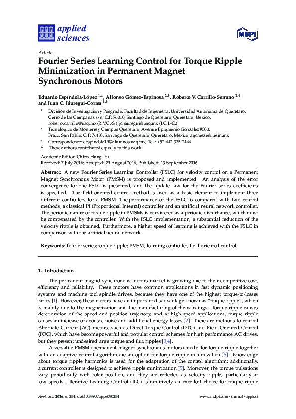 (PDF) Fourier Series Learning Control for Torque Ripple Minimization in