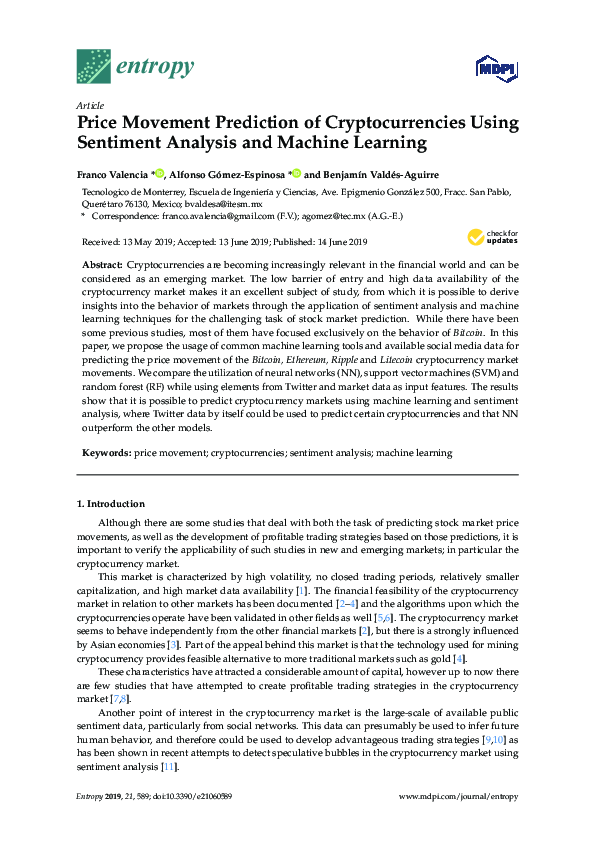 (PDF) Price Movement Prediction of Cryptocurrencies Using Sentiment ...