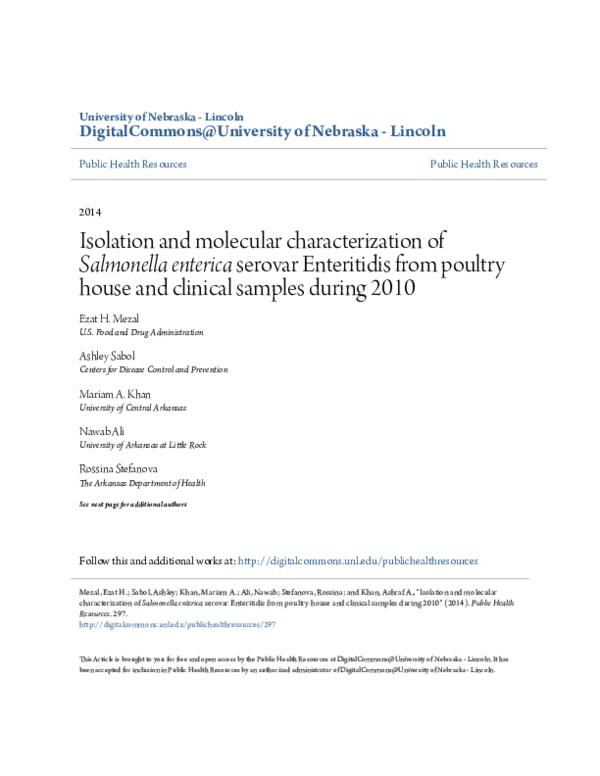 (PDF) Isolation and molecular characterization of Salmonella enterica ...