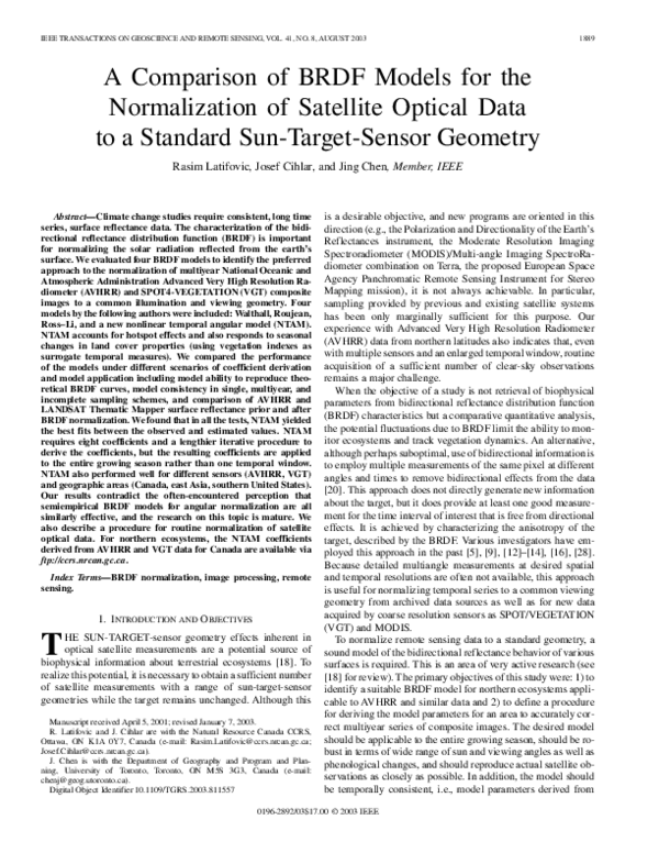 (PDF) A comparison of BRDF models for the normalization of satellite ...