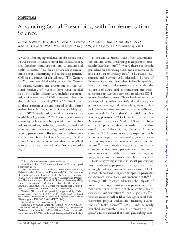 (PDF) Advancing Social Prescribing with Implementation Science