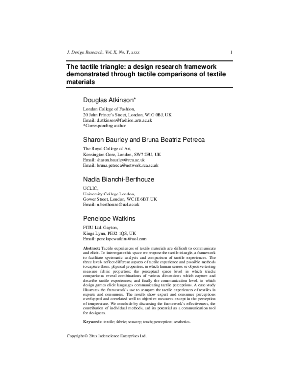 (PDF) The tactile triangle: a design research framework demonstrated ...