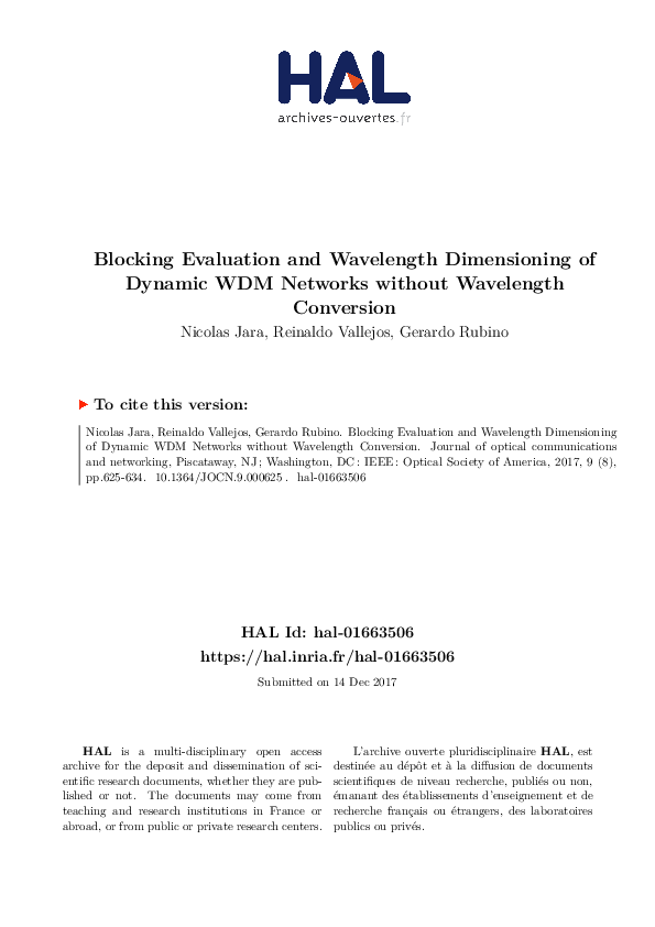 (PDF) Blocking Evaluation and Wavelength Dimensioning of Dynamic WDM ...