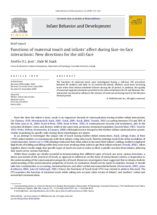 (PDF) Functions of maternal touch and infants’ affect during face-to ...