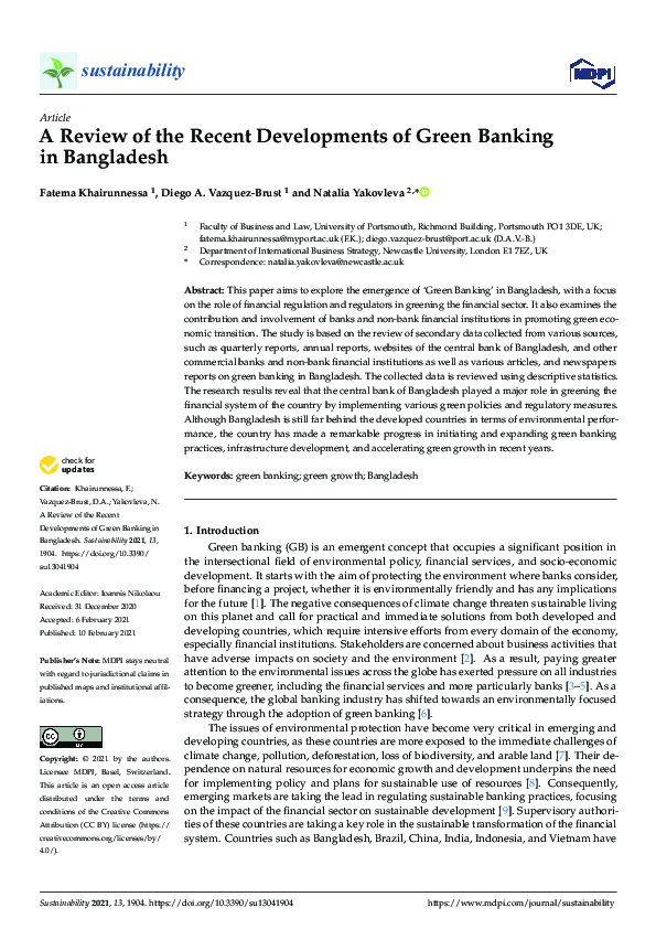 (PDF) A Review of the Recent Developments of Green Banking in Bangladesh