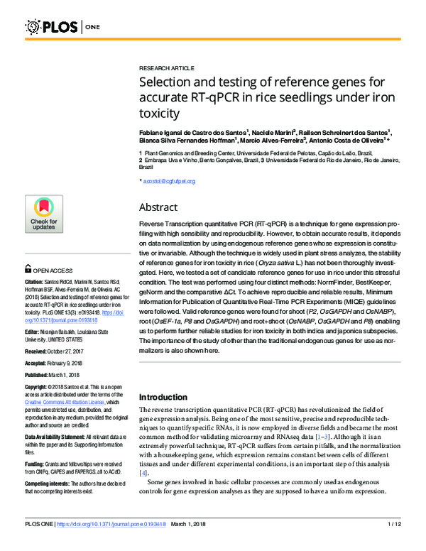 (PDF) Selection and testing of reference genes for accurate RT-qPCR in ...