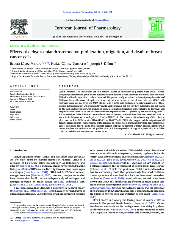 (PDF) Effects of dehydroepiandrosterone on proliferation, migration