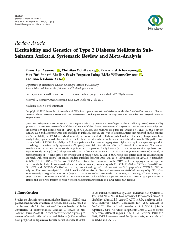 (PDF) Heritability and Genetics of Type 2 Diabetes Mellitus in Sub ...