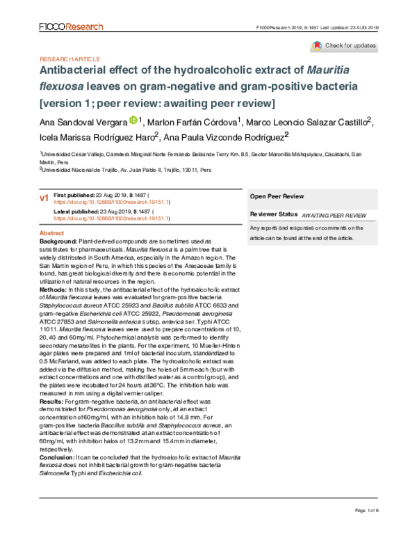 (PDF) Antibacterial effect of the hydroalcoholic extract of Mauritia ...