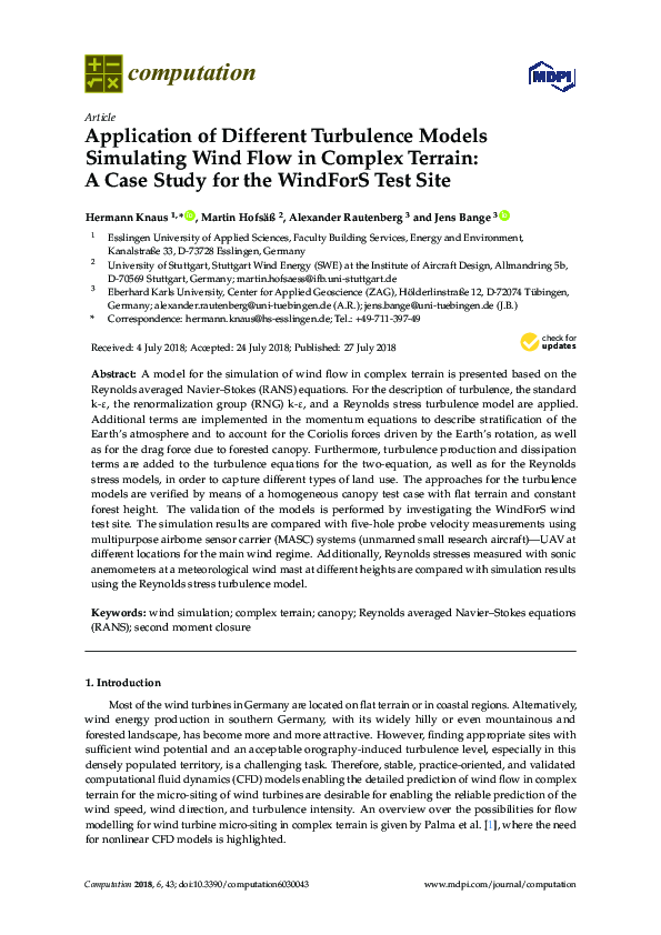 (PDF) Application of Different Turbulence Models Simulating Wind Flow ...