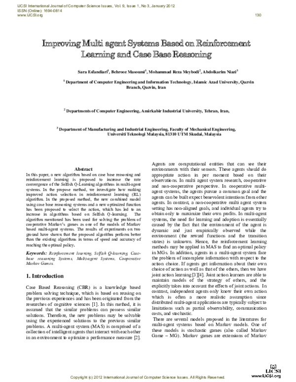 (PDF) Improving Multi agent Systems Based on Reinforcement Learning and ...