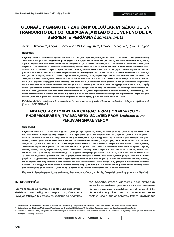 (PDF) [Molecular cloning and characterization in silico of ...
