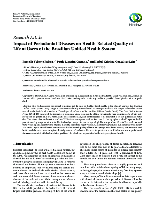 (PDF) Impact of Periodontal Diseases on Health-Related Quality of Life ...