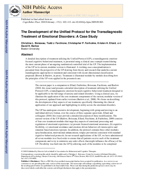 (PDF) The Development of the Unified Protocol for the Transdiagnostic ...