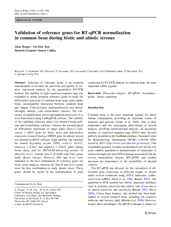 (PDF) Validation of reference genes for RT-qPCR normalization in common ...
