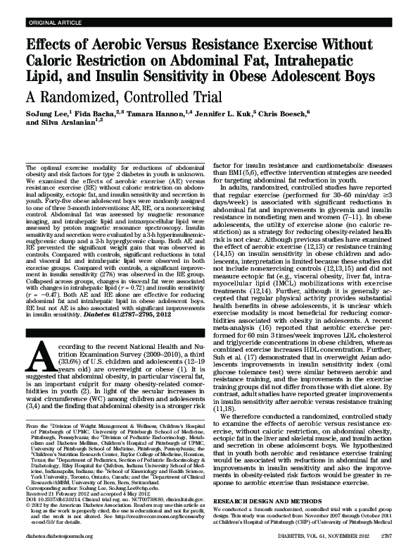 (PDF) Effects of Aerobic Versus Resistance Exercise Without Caloric ...