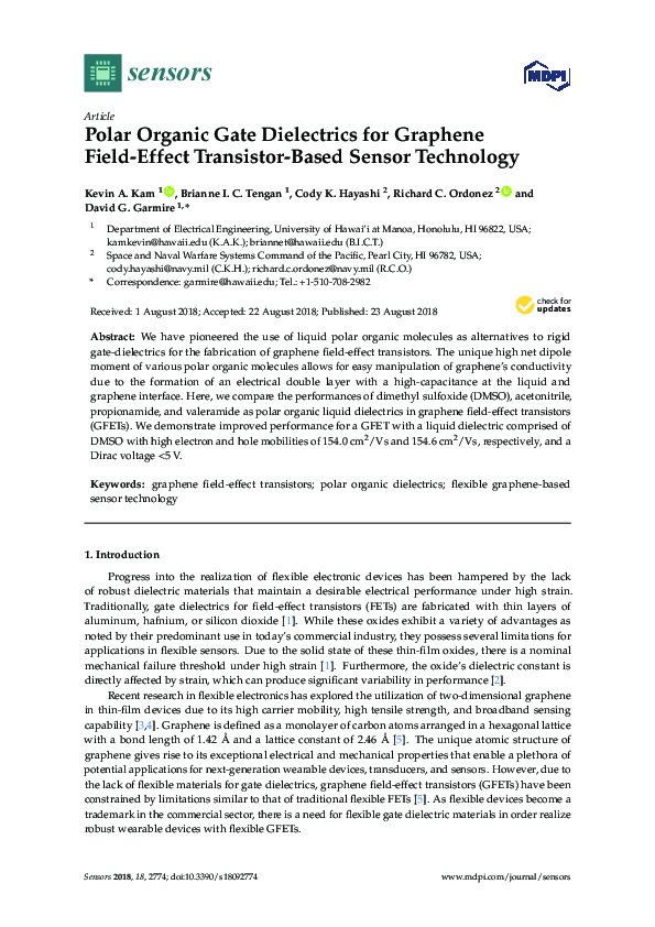 (PDF) Polar Organic Gate Dielectrics for Graphene Field-Effect ...