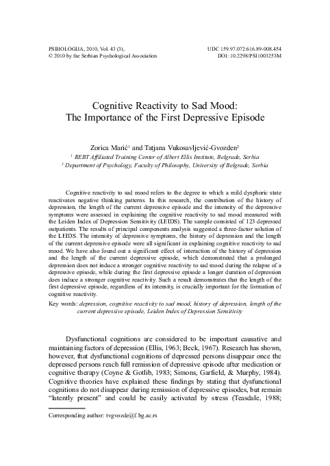 (PDF) Cognitive reactivity to sad mood: The importance of the first ...