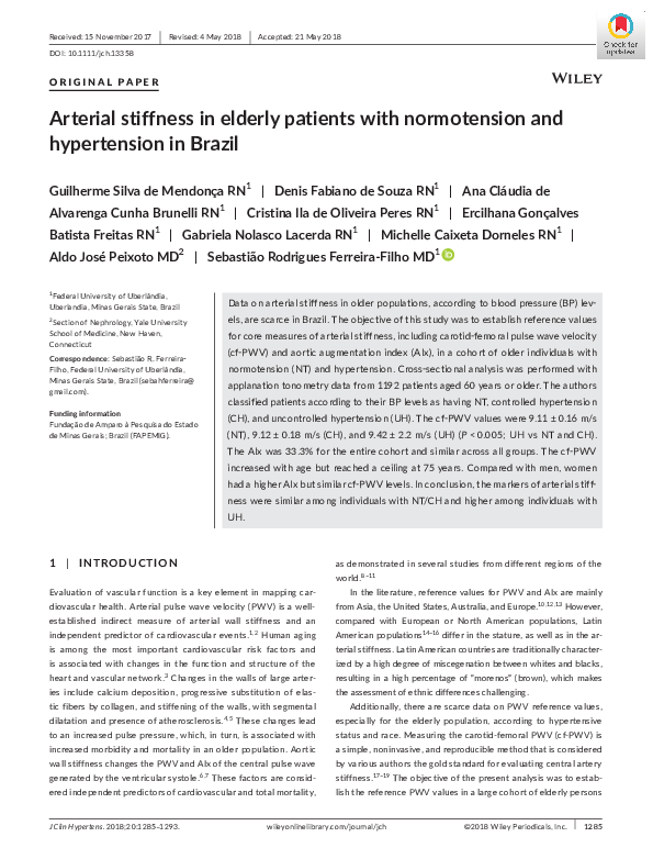 (PDF) Arterial stiffness in elderly patients with normotension and ...