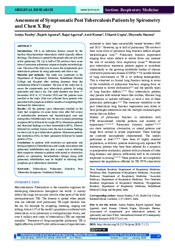 (PDF) Assessment of Symptomatic Post Tuberculosis Patients by ...