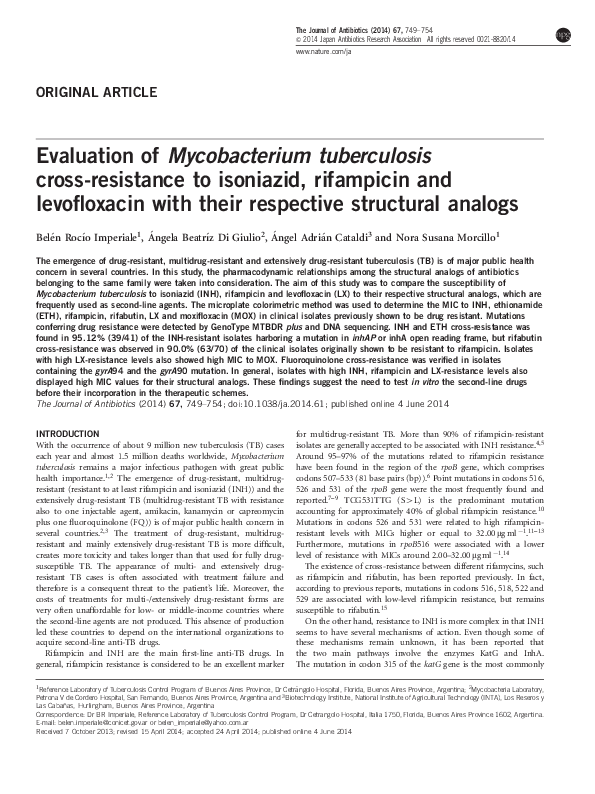 (PDF) Evaluation of Mycobacterium tuberculosis cross-resistance to ...