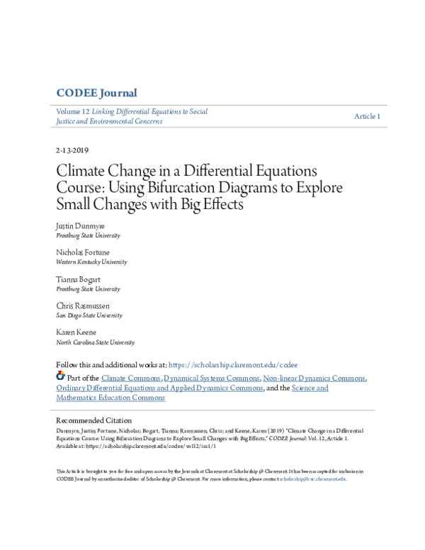 (PDF) Climate Change in a Differential Equations Course: Using ...