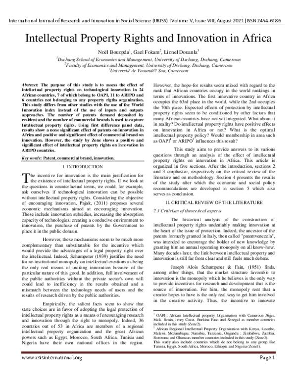 (PDF) Intellectual Property Rights and Innovation in Economic ...