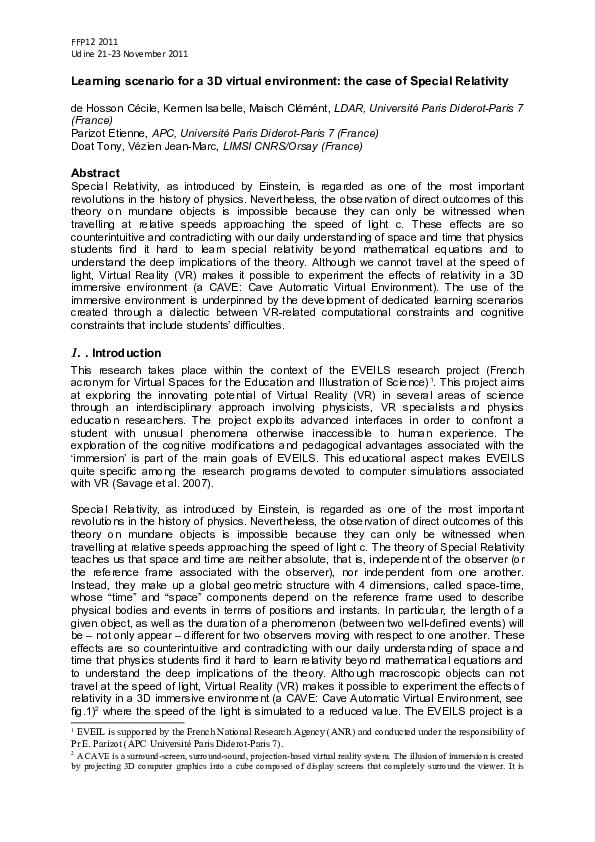 (PDF) Learning Scenarios for a 3D Virtual Environment: The Case of ...