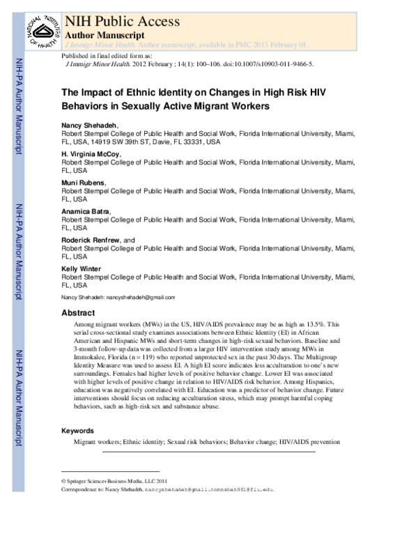 (PDF) The Impact of Ethnic Identity on Changes in High Risk HIV ...