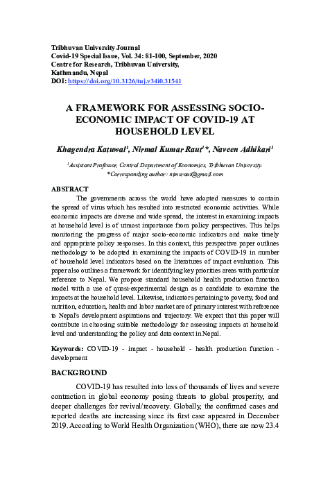 (PDF) A Framework for Assessing Socio-Economic Impact of Covid-19 at ...