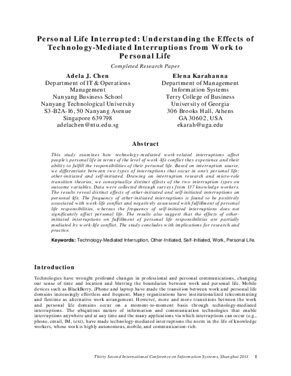 (PDF) Personal Life Interrupted: Understanding the Effects of ...