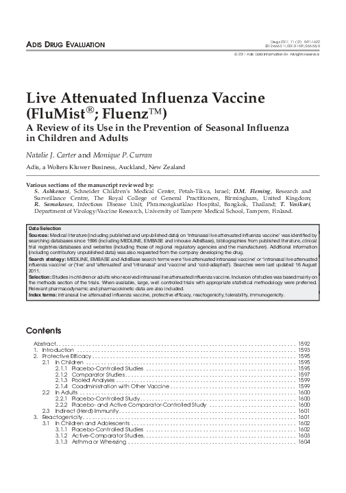 (PDF) Live Attenuated Influenza Vaccine (FluMist®; Fluenz™)