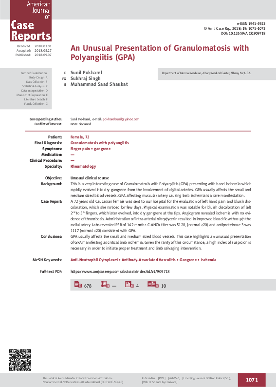 (PDF) An Unusual Presentation of Granulomatosis with Polyangiitis (GPA)