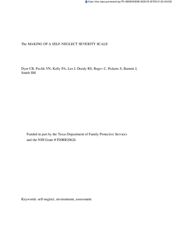 (PDF) The Making of a Self-Neglect Severity Scale