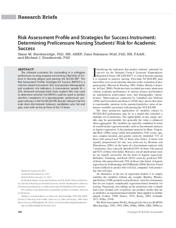 (PDF) Risk Assessment Profile and Strategies for Success Instrument ...